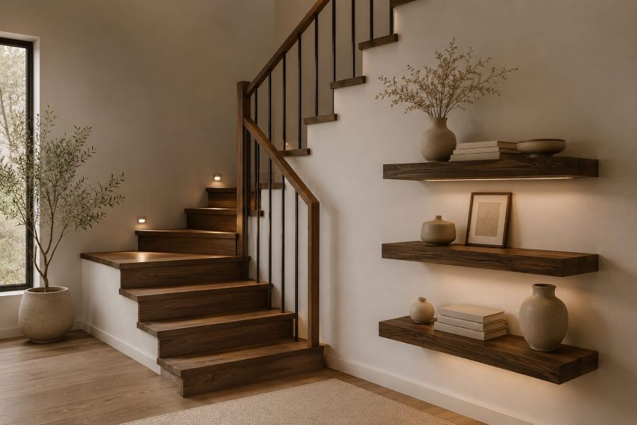 Dark Wood Shelves for dark wooden staircase ideas
