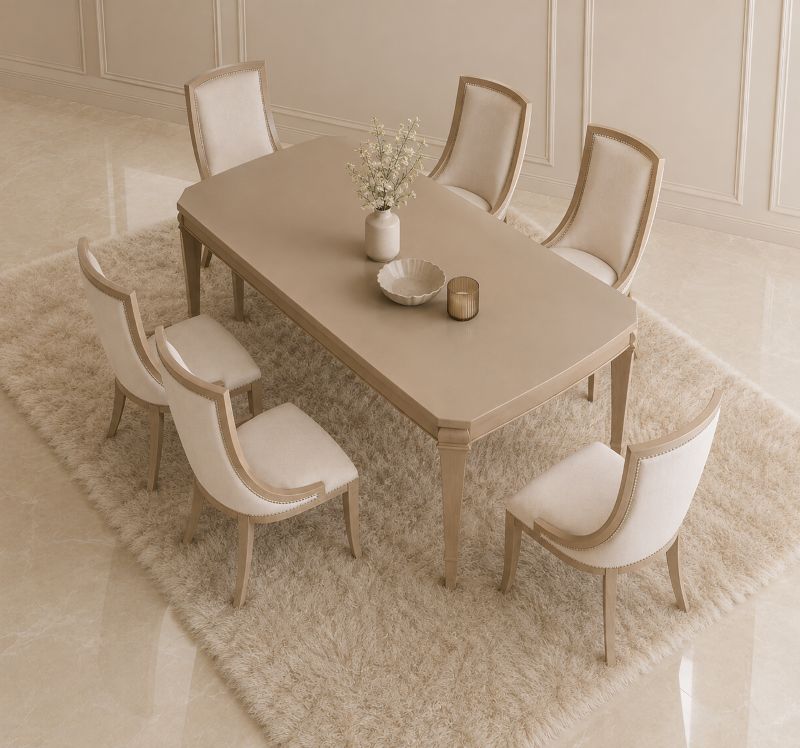 Elegant Beige Dining Table with Upholstered Chairs