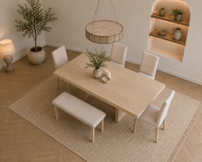 Modern furniture with Light Wood Dining Table with Bench Seating