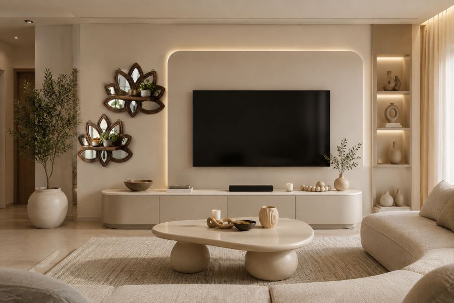 Lotus Flower Mirror Wall Shelves Living Room Decor
