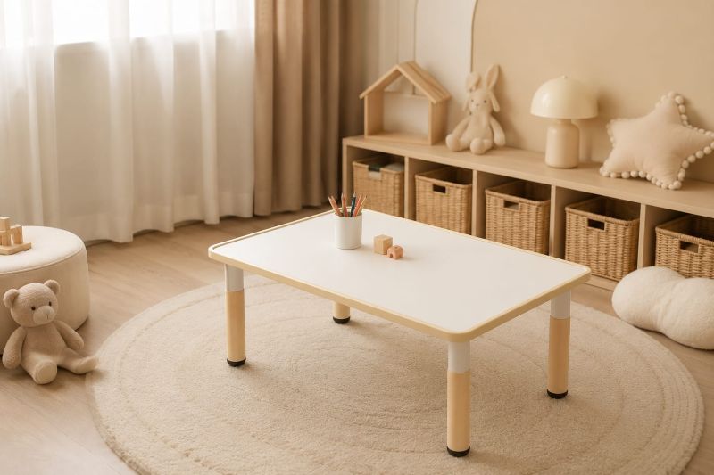 Low Kids Activity Table with Storage Cubbies for modern interior for beige bedroom
