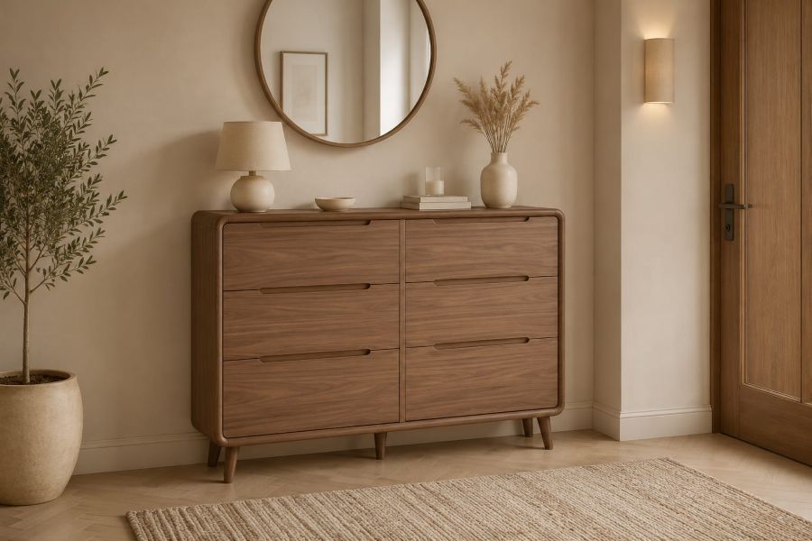 Mid-Century Walnut Six-Drawer Cabinets for modern and luxury interior