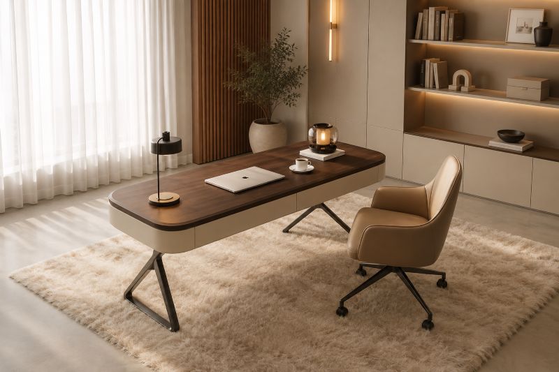 Modern Two-Tone Desk with Angled Metal Legs
