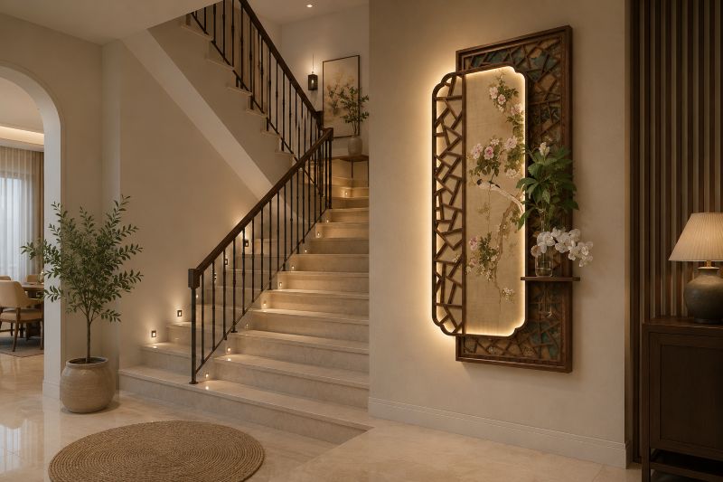Illuminate the Steps with Recessed LEDs and Wall Decor 