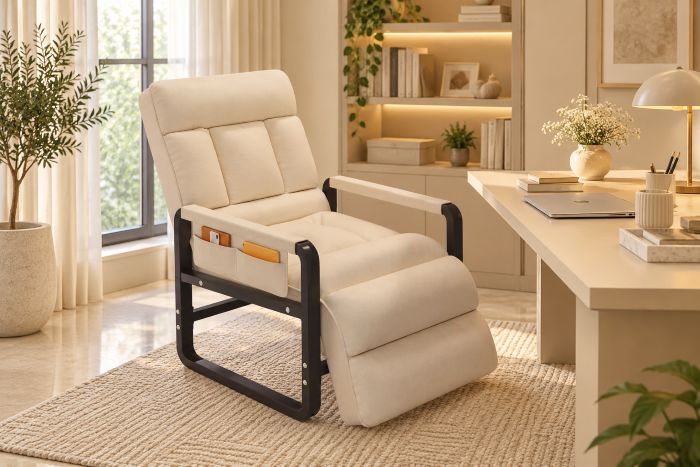 Reclining Accent Chair for a Restful Beige Workspace