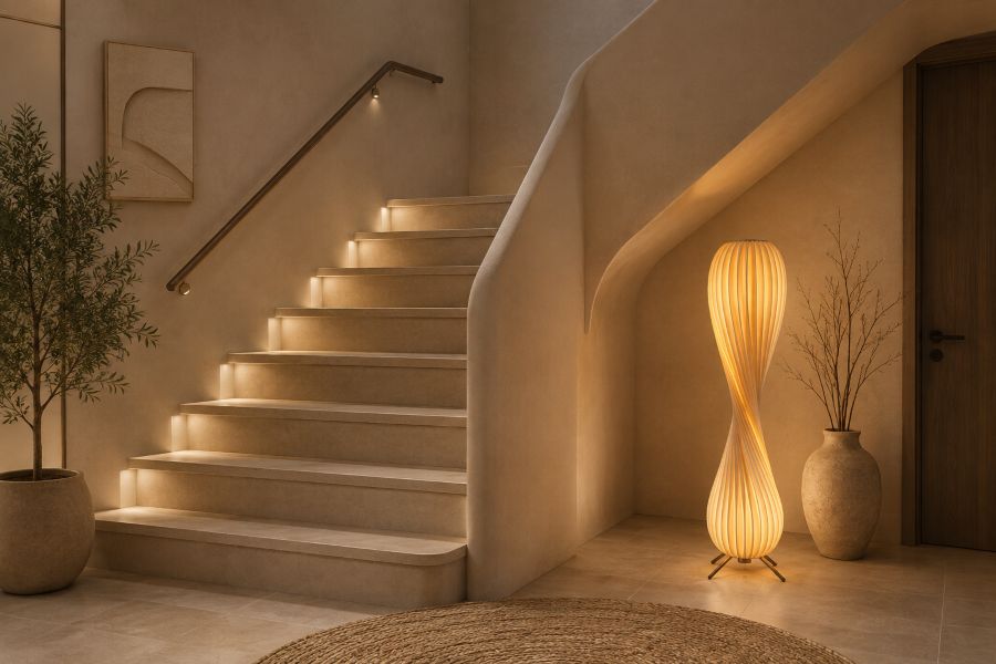 Style the Under-Stair Area with a Sculptural Floor Lamp