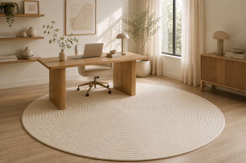 Spiral ribbed beige rug for the home office