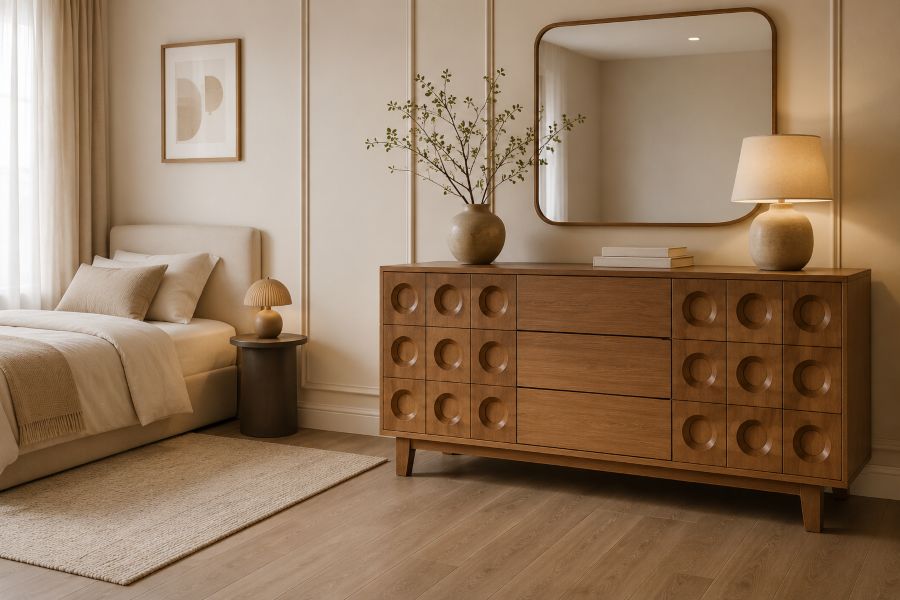 Warm Walnut Cabinet with Sculptural Pulls for quiet luxury interior