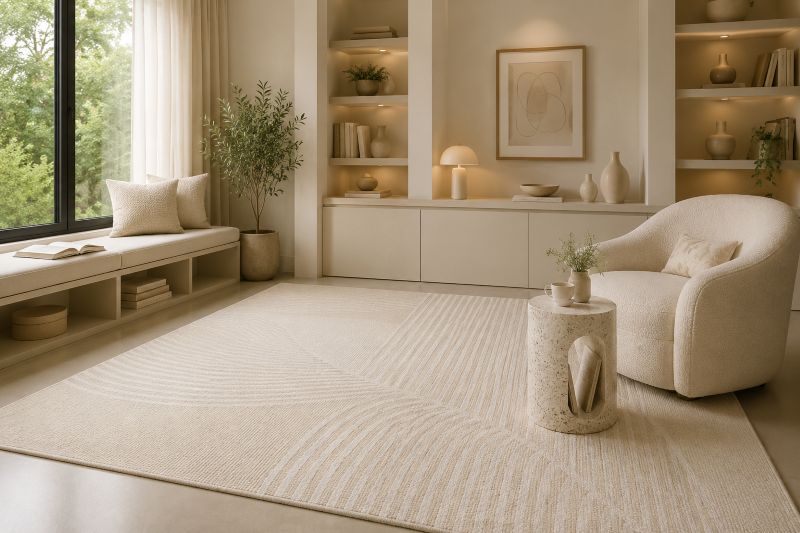 beige wave pattern rug for modern beige interior