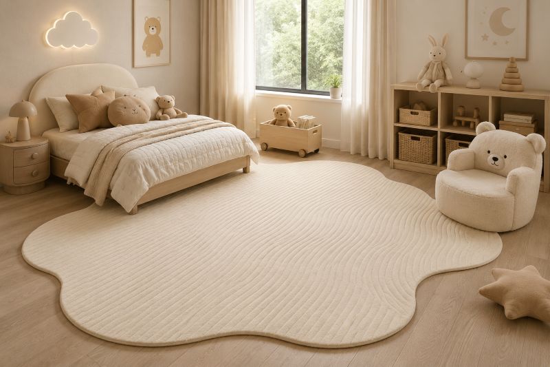 Wavy freeform beige rug ideas for the kids' room decor ideas
