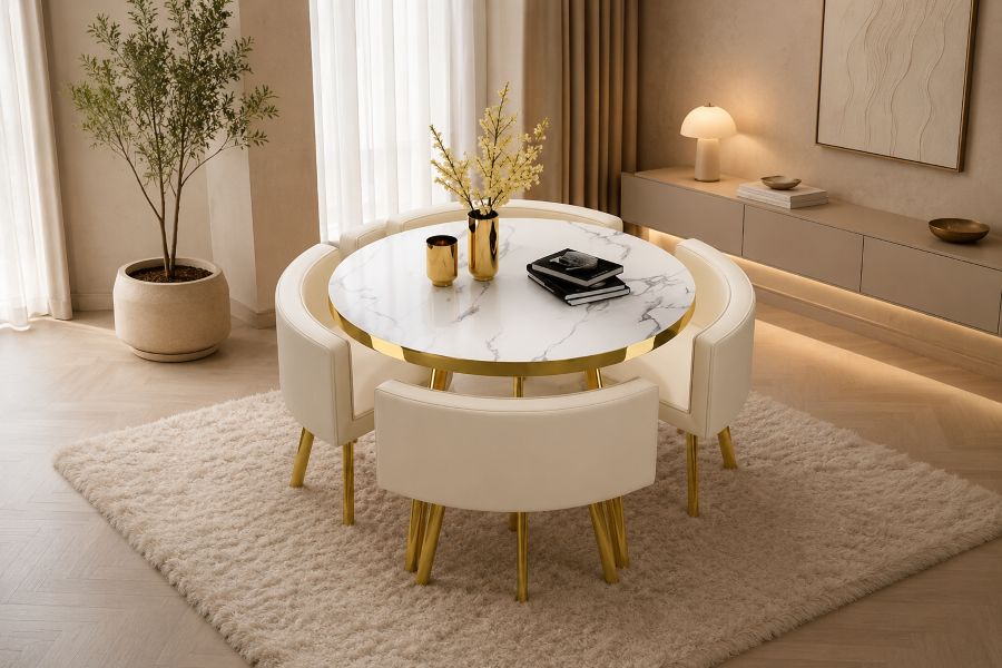 Round marble pedestal dining table set for modern furniture