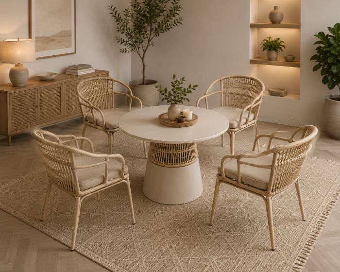 White Woven Accent Dining room set for organic interior