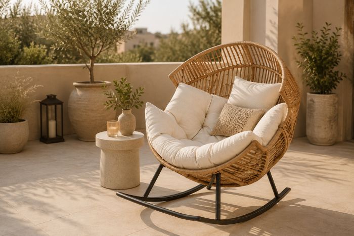 woven rattan chair with rocker base for modern home