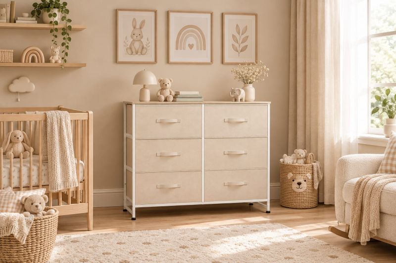 6-Drawer Fabric Dresser with Metal Frame