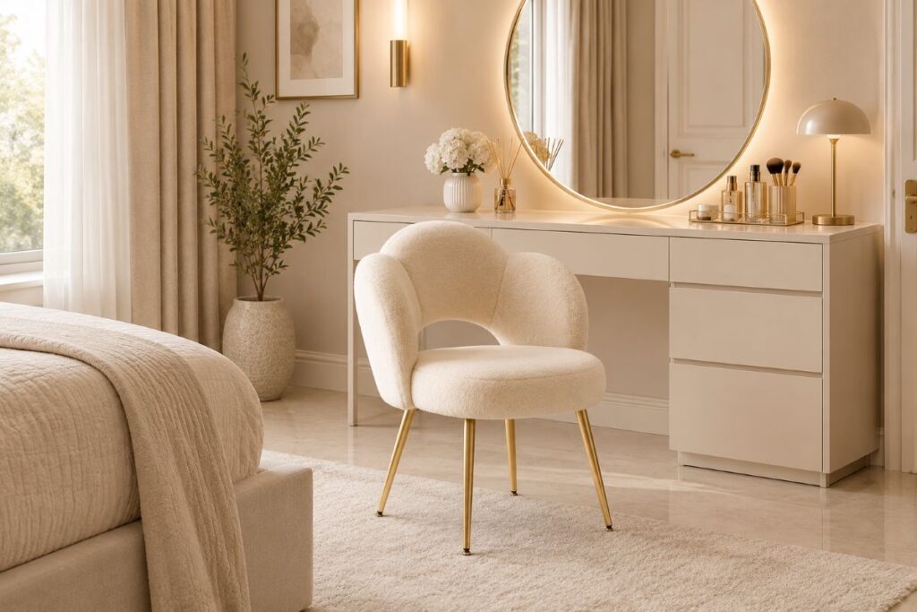 modern beige makeup vanity ideas for quiet luxury interior