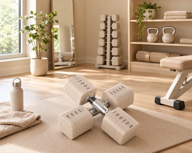 Home gym decor ideas with adjustable dumbbell set