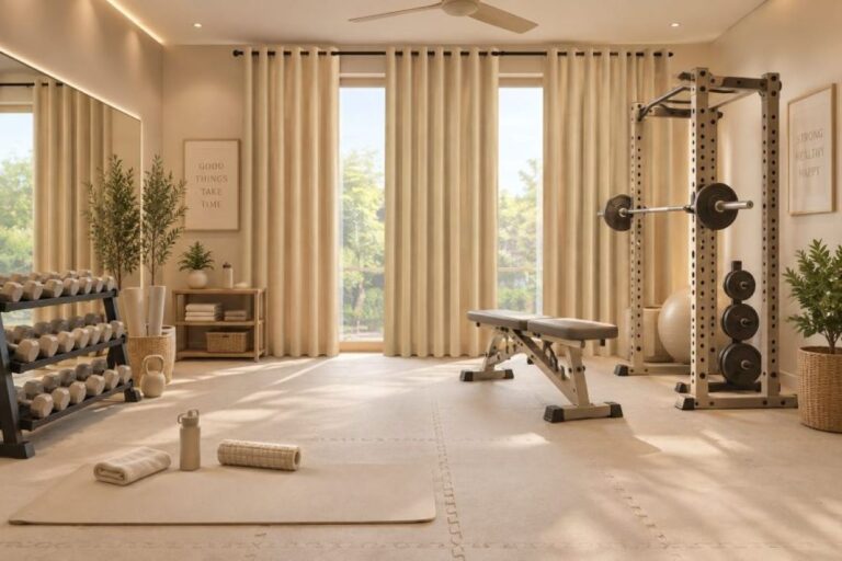 Beige home decor gym ideas for quiet luxury beige interior inspiration