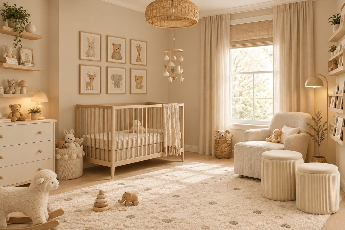 Modern beige nursery room furniture ideas for dreamy baby room decor
