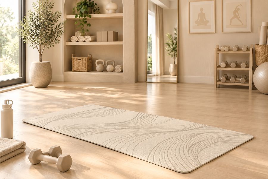 Beige wave pattern yoga mat for quiet luxury interior