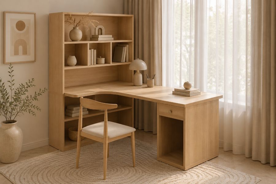 Corner Desk with Built-In Bookshelf for modern interior