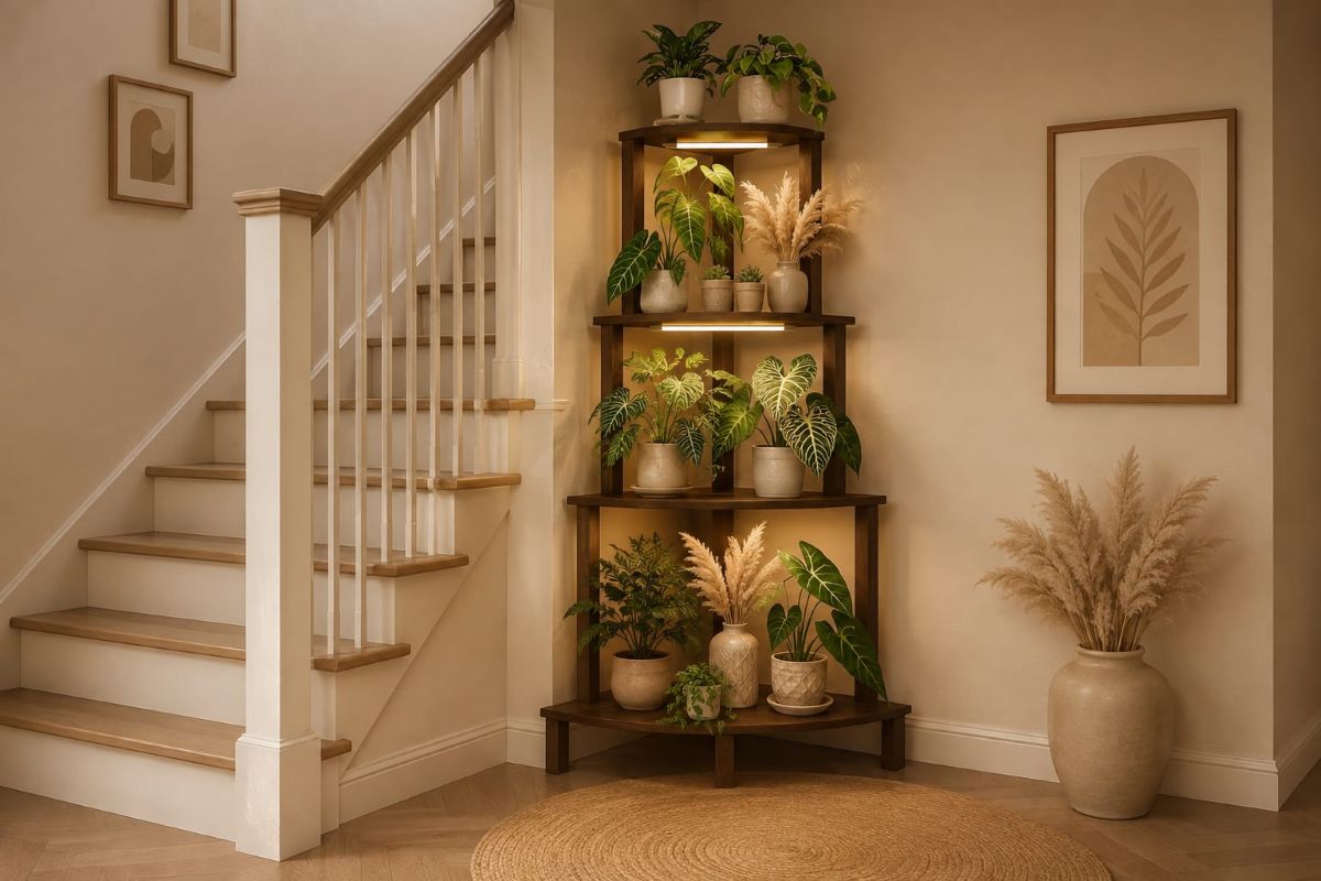 Modern beige indoor plant corner decor ideas for neutral living and quiet luxury home decor