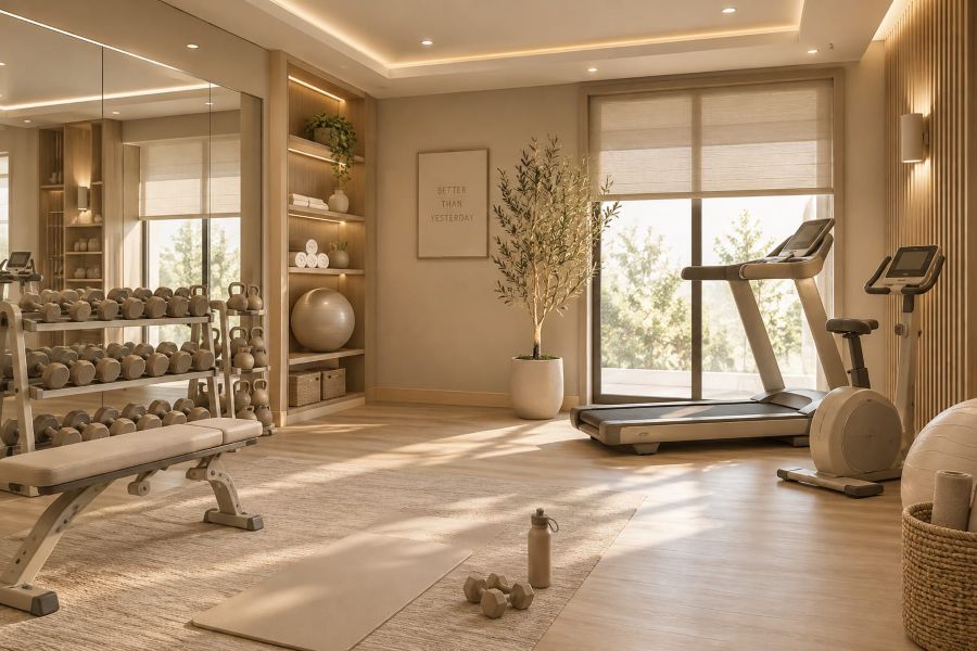 Faux tree planter for home gym decor ideas for beige inspirations