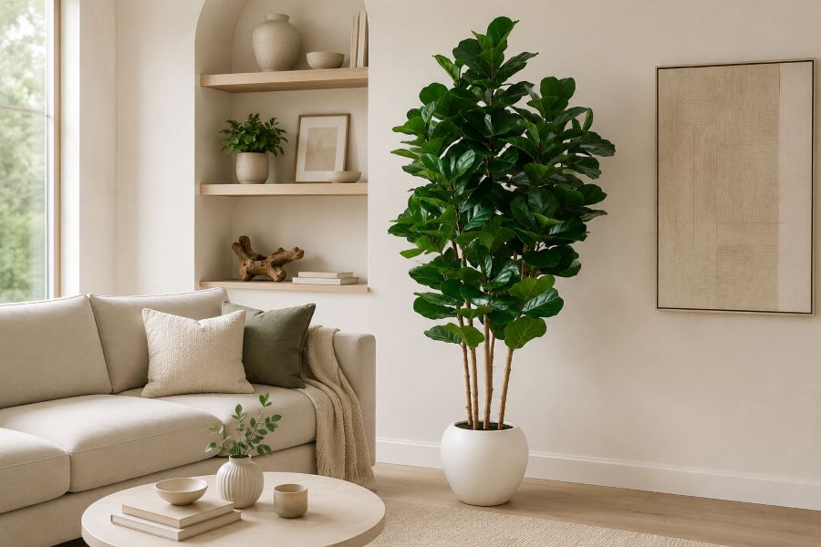 Fiddle Leaf Fig Corner in White Planter for modern interior