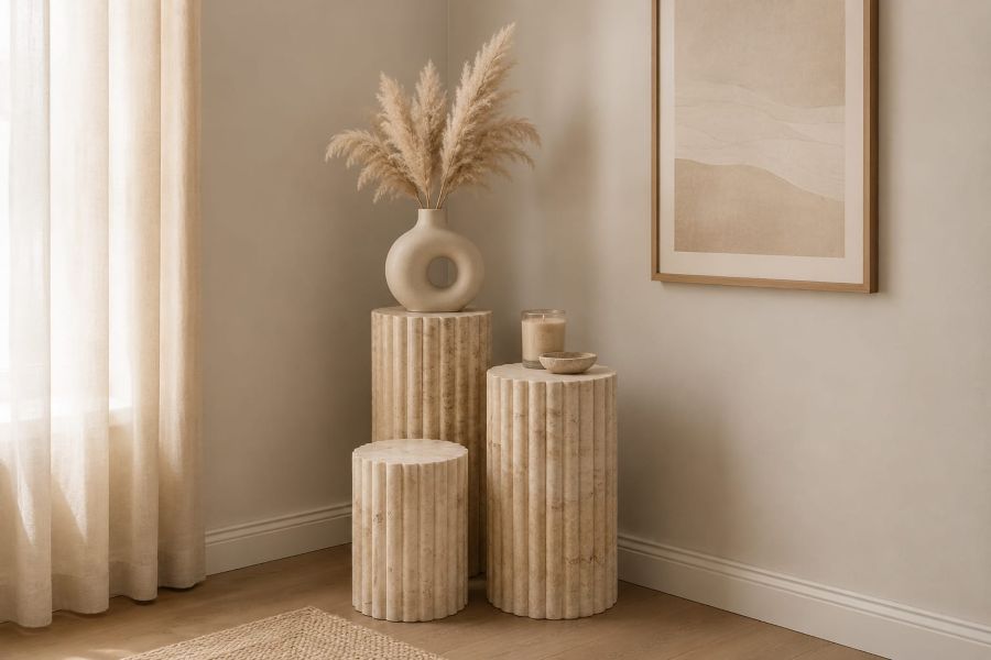 Fluted Pedestal Trio for a Corner Vignette