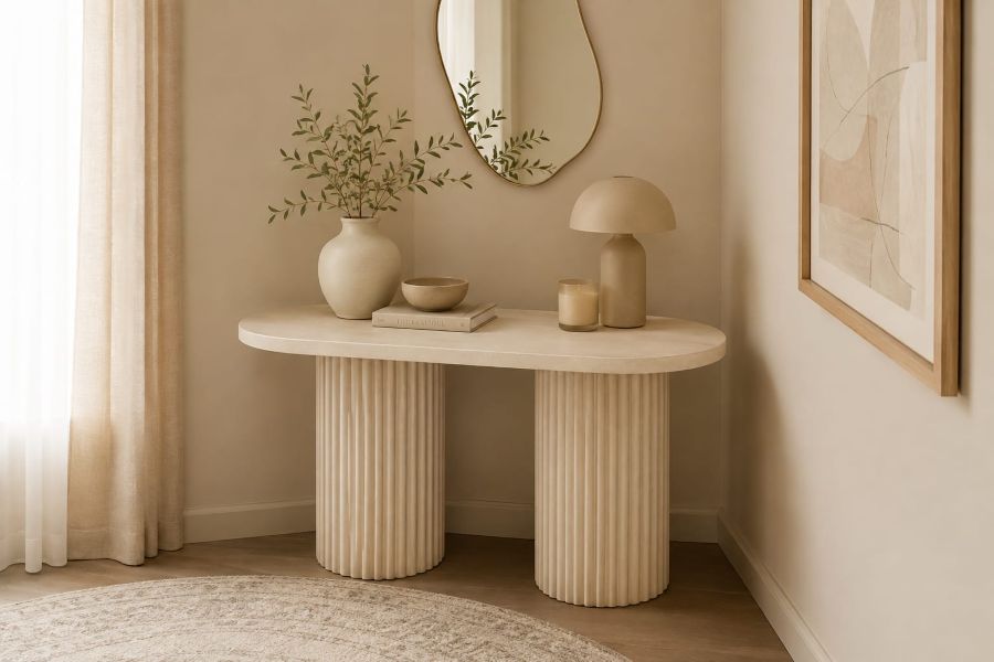 Fluted Pillar Console Anchoring a Corner for modern empty space decor ideas