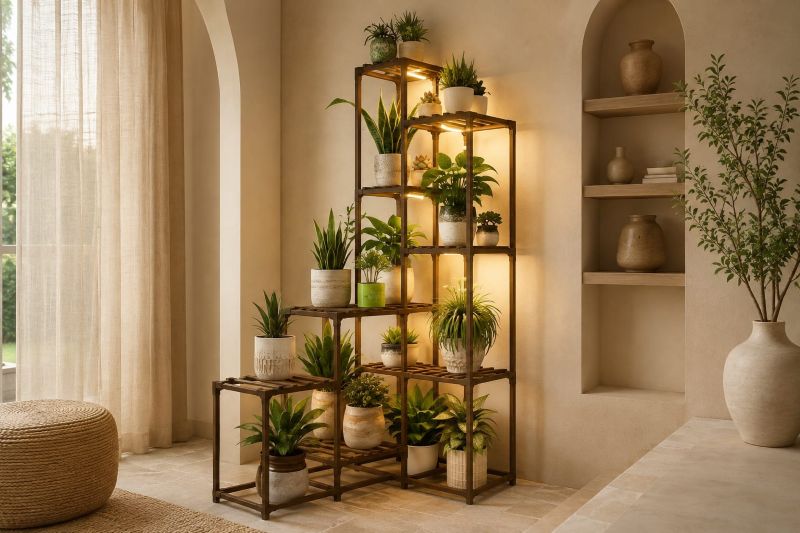 Staggered Tiered Plant Stand with Grow Lights
