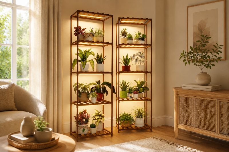 Grow-Light Plant Shelving Corner Display