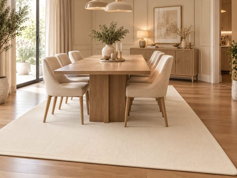 Ivory Woven Dining Room Rug for modern dining space