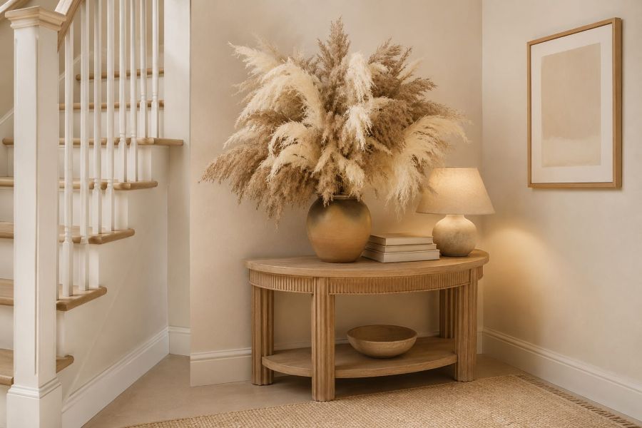 Oversized Pampas Grass Vase on Console Table
