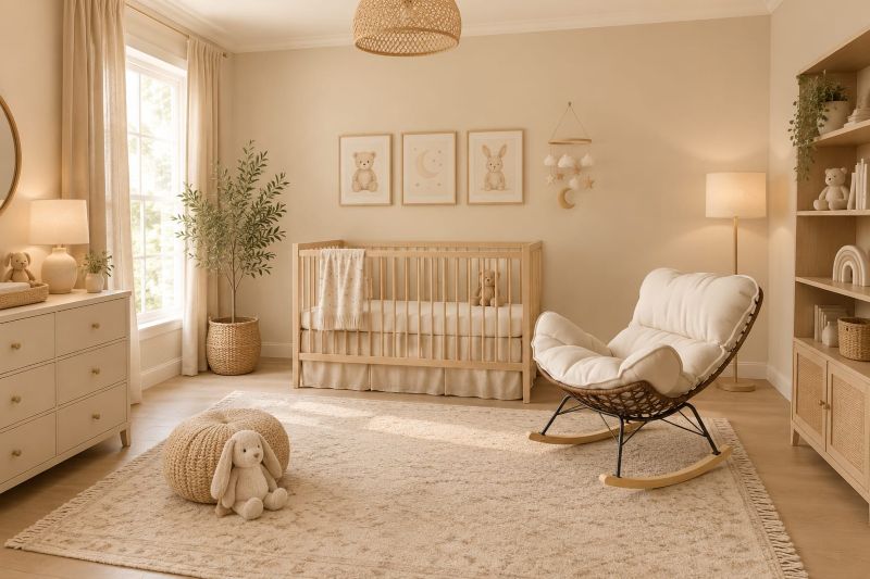 Rattan Woven Rocking Chair with Cushioned Seat 