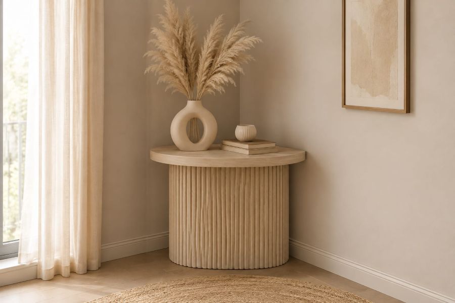 Round Fluted Table Softening a Bare Corner