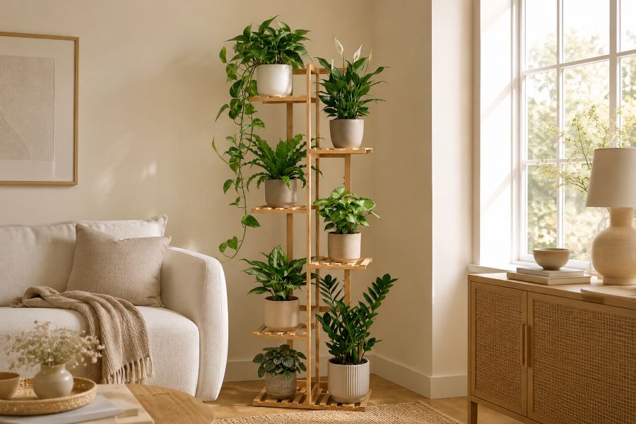 Tiered Wooden Plant Stand Corner Display