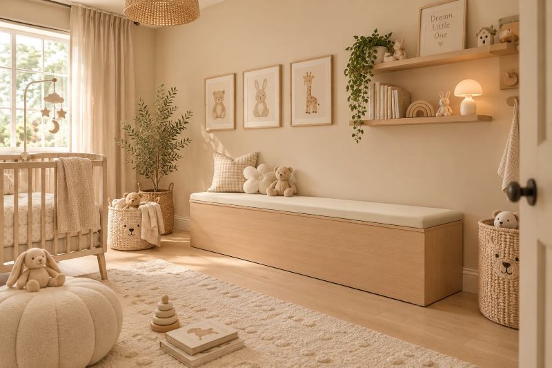 Wood Upholstered Storage Bench for Nursery