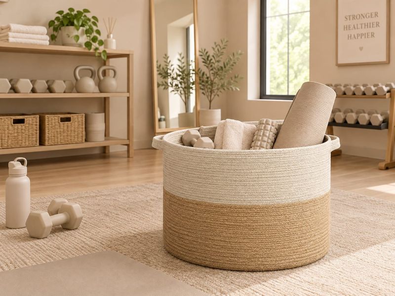 Two toned Woven storage basket with space saving 